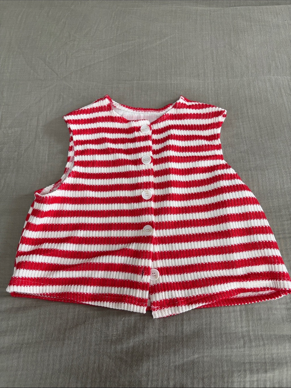 Missguided Red and White Striped Knit Button-Front Tank